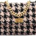 BERTY·PUYI PU Leather Houndstooth Ladies Shoulder Bag Autumn And Winter Fashion Woolen Cloth Crossbody Bag Chain crossbody handbag, Brown and black