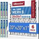 UBeesize Air Filter 20x20x1 (6-Pack), MERV 8 MPR 700 AC/ HVAC Furnace Filters, Deep Pleated Air Cleaner, (Actual Size 19.5 x 19.5 x 0.8 Inches), 1x Reusable ABS Frame+6x Filter, Easy Open/ Close