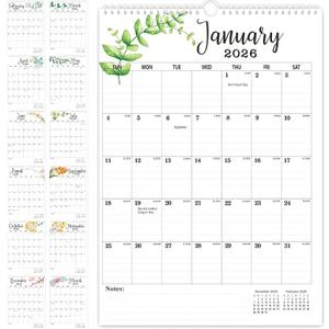 Wall Calendar 2026, Large Wall Calendar 2026-2027, JAN 2026 - JUN 2027, 12" x 17"2026 Hanging Calendar with Twin-Wire Binding + Hanging Hook + Julian Dates for Home & Office Organization (white-Leaves-12*17) 2 pieces