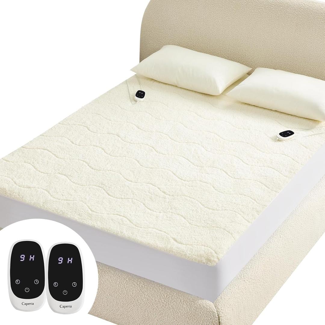 Caperia Heated Mattress Pad Queen, Electric Mattress Pad with 9 Heat Settings, Memory Function, Fast Heating, 1-12 Hours Auto Off, Deep Pocket, Machine Washable, 60"x 80", White