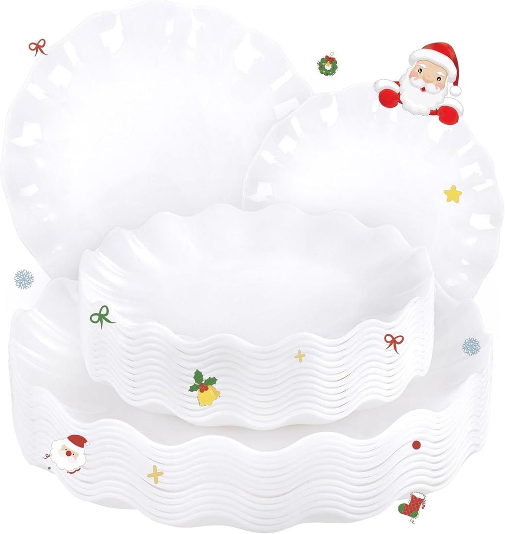 LIYH 24 Pcs White Plastic Plates Reusable - Unbreakable Party Plates, Microwave & Dishwasher Safe Camping Plate Sets Perfect for Parties, Birthday, Picnics, BPA Free (12Guests)