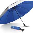 62Inch Umbrellas for Rain Large Travel Compact Golf Umbrella Inverted Windproof Double Canopy 10 Ribs Automatic Open/Close UPF50+ Sun UV Protection (62 Inches, Silver Blue)