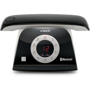 VTech VS122 DECT 6.0 Retro Design Cordless Phone with Answering System, Smart Call Blocker and Bluetooth Connect to Cell FullDuplex Speakerphone Landline Phone for Home Office - Black