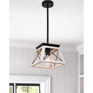 Luupyia 9.84Inches Farmhouse Pendant Light Fixture, Height Adjustable, White Small Rustic Pendant Lighting, Farmhouse Island Lighting Fixtures Hanging for Entryway Kitchen Hallway, E26