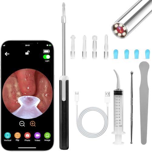 Tonsil Stone Remover Kit with Camera, Visual Tonsil Stone Removal Tool with LED Light, Rechargeable Tonsillolith Removal Tool with 4 Head - Fight Bad Breath - Attachments for iOS & Android
