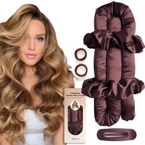 Jumbo Heatless Hair Curler Set-Satin Heatless Curls Overnight, Jumbo Curling Rod Headband, No Heat Curlers To Sleep in (Burgundy)
