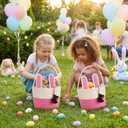 Pro Goleem Easter Basket for Kids, Adorable Woven Egg Hunt Bucket with Handle, Soft First Easter Gift Tote Bag, Nursery Toy Storage Bin with Tag(Pink)