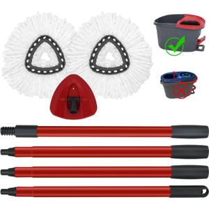 Mop Replace Heads Mop Handle and Mop Base Replacement for O Cedar EasyWring 1-Tank Spin Mop System, 2 Microfiber Mop Head Refills, 4-Section Iron Mop Handle 30-58in and 1 Mop Head Cover Set(No Bucket)