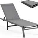 Aluminum Chaise Lounge Ourdoor - Foldable & Assemble Free Outdoor Lounge Chair with 5 Adjustable Backrest, Patio Lounge Chair for Outside Poolside Beach Pool, Grey (1 Pack)