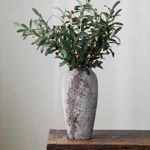 Rustic Extra Large Ceramic Vase, Distressed Terracotta Pottery Tall Decorative Vases, Concrete Vases Clay Stone Antique Big Vase for Home Decor (7 in X 13.4 in) (Brown+white-c)