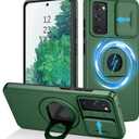 DUEDUE for Samsung Galaxy S20 FE Case Magnetic[Compatible with Magsafe], Built-in Slide Camera Cover Shockproof Heavy Duty Protective Kickstand Phone Case for Samsung S20 FE 4G/5G, Green