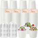 100 Pack Ice Cream Cups with Dome Lids No Hole and Spoons Bulk Disposable Paper Dessert Bowls White Sundae Containers for Snack Yogurt Soup Birthday Summer Ice Cream Party Supplies (6 oz)