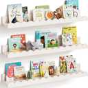 Nursery Book Shelves, Set of 3, Nursery Decor for Baby and Toddler, Scalloped Shelves, Book Shelf for Kids Rooms, Wall Book Shelf for Bedroom Kids, Floating Shelf for Wall (White)