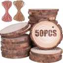 Wood Ornaments, Mathtoxyz Wood Slices 2.4-2.8 Inches 50 Pcs Rustic Unfinished Wood Log Discs Predrilled Wooden Circles for DIY Arts Crafts Halloween Christmas Ornaments Wedding