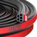 Universal Car Door Rubber Seal Strip Self Adhesive Automotive Door Soundproofing Weather Stripping Double Layer 5-Hole Auto Weatherstrip fit Truck Pickup RVs (32.8 Feet Long)