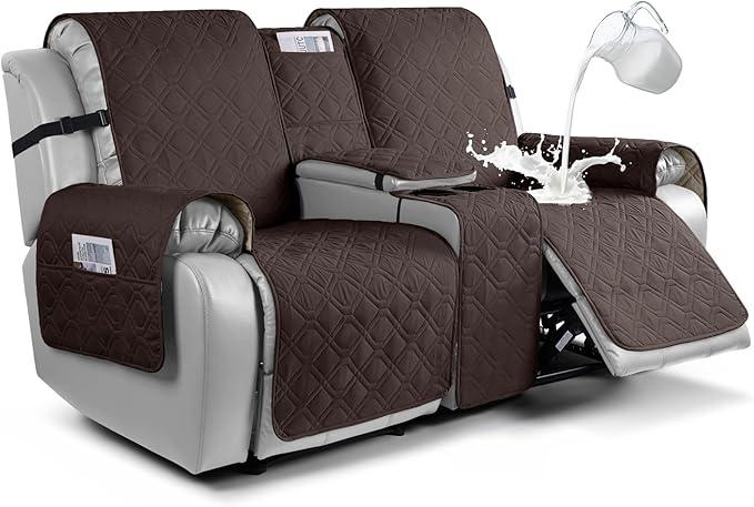 VANSOFY Loveseat Recliner Cover with Console 100% Waterproof Sofa Slipcovers Non-Slip Reclining Couch Cover Split Sofa Covers Furniture Protector for Pets, Dogs(Black)