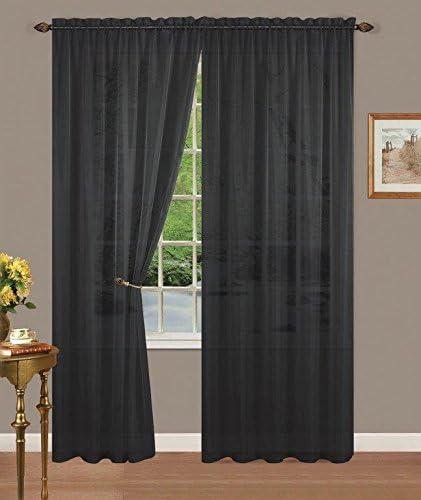 Set of 4 Sheer Voile Curtain Panels (Black, 56" Wide x 120" Long)