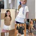 3 Pack Girls Short Sleeve Shirts Summer Slim Fit V Neck Tops Side Ruched Cute Tees Basic Clothes for Kids 11-12 Years