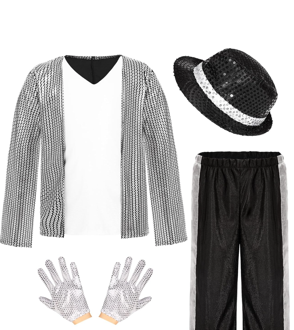 Kids Dance Star Costume for Boys 80s 90s Hip Hop Stage Outfits for Halloween Cosplay, M