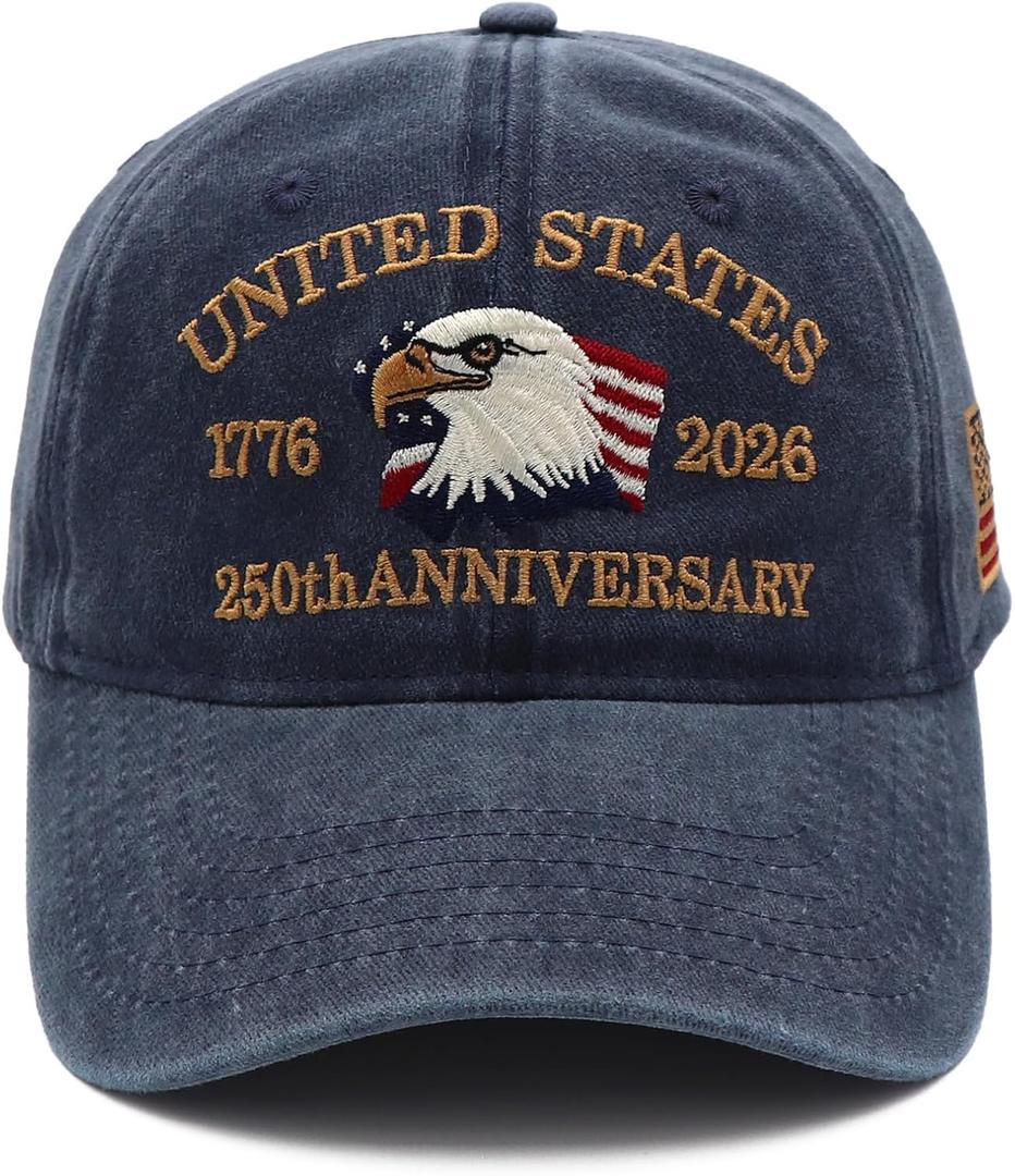 250 Anniversary USA Hat 250th Anniversary USA Baseball Cap Embroidered Patriotic Hat for Men & Women (One Size, 250th Eagle Blue)