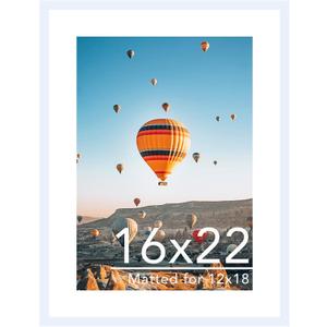 JCJMY 16x22 Picture Frame with 12x18 Mat, Display Photo 12x18 with Mat or 16 x 22 Without Mat, Wall Hanging Large 16 by 22 Poster Frame with Plexiglass, White