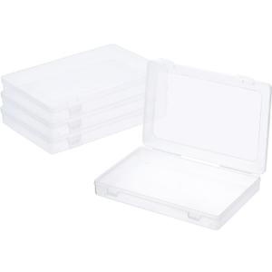 PATIKIL 9x6x1.2inch Clear Storage Box with Hinged Lid, 4Pack Plastic Stackable Rectangle Organizer Container for Beads Jewelry Small Items Art Craft Projects