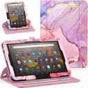 Tablet Case for All New 10 & 10 Plus, 360 Degree Rotating Stand Cover with Auto Sleep/Wake & Pencil Holder, Marble Rose Gold