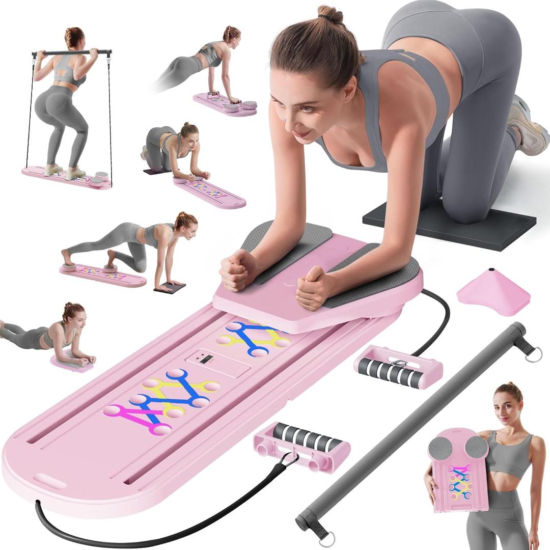 Pilates Board, Pilates Reformer Set, Pilates Machine 15-in-1 Multifunctional Abdominal Board for Home Office Workout, Foldable Portable Pilates Reformer Board for Women