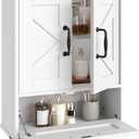 HOOBRO Farmhouse Wall Mounted Cabinet with Adjustable Shelf, Medicine Cabinet with Flip-Down Door, Over The Toilet Bathroom Organizer, for Small Bathroom, Kitchen, White and Walnut, 7.1"D x 15.7"W x 21.5"H