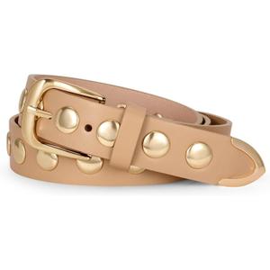 WERFORU Women Fashion Leather Belt Studded Leather Belt Ladies Belts for Jeans Dress Punk Belt (25"-30" Waist Adjustable, Khaki)