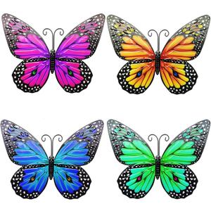 Metal Butterfly Wall Decor, Outdoor Wall Art Decor 3D Butterfly Wall Hanging Decor Sculpture Statue Fence Balcony Patio Living Room Garden Outdoor(4 Pack)