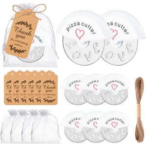 24Pcs Pizza Cutter Wedding Party Favors for Guests White Mini Stainless Steel Pizza Cutter with Thank You Cards Organza Bags for Bridal Decoration Baby Shower Return Gift Souvenirs Guest Prizes (24)