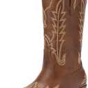 Cowboy Boots for Women - Cowgirl Boots with Embroidery, Chunky Heel, Pointed Toe, Pull-on Vintage Western Mid Calf Fashion Boots for Ladies (7, Brown)