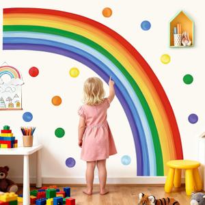 decalmile Grand Rainbow Wall Stickers Colorful Half Rainbow Polka Dot Wall Decals Baby Nursery Kids Bedroom Playroom Home Decor