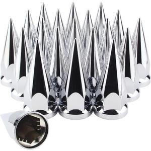 33mm x 4 3/4" Chromed Spike Lug Nuts Covers Push On, Truck Chrome ABS Plastic Pointed Spiked Push-on Lug Nut Cover for Semi Trucks, Pack of 20