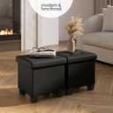 Storage Ottoman Cube with Small Bin, 15-in Square Ottoman with Storage for Living Room and Bedroom, Small Ottomans Foot Rest, Faux Leather Foot Stools Ottomans Max 330lbs, Black