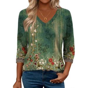 Zeagoo 3/4 Length Sleeve Womens Tops Casual V Neck Shirts Soft Basic Tees Business Work Blouses (Large)