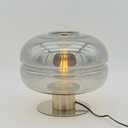 Lotus Atelier Modern Table Lamp, Smoked Glass Shade, Brushed Metal Base Aesthetic Home Decor