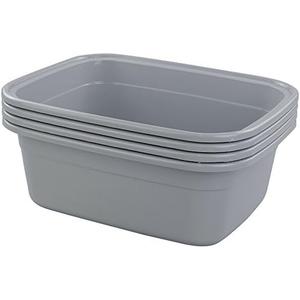 Jekiyo Plastic Dish Tubs, Grey Wash Basin, 12 QT/4 Packs