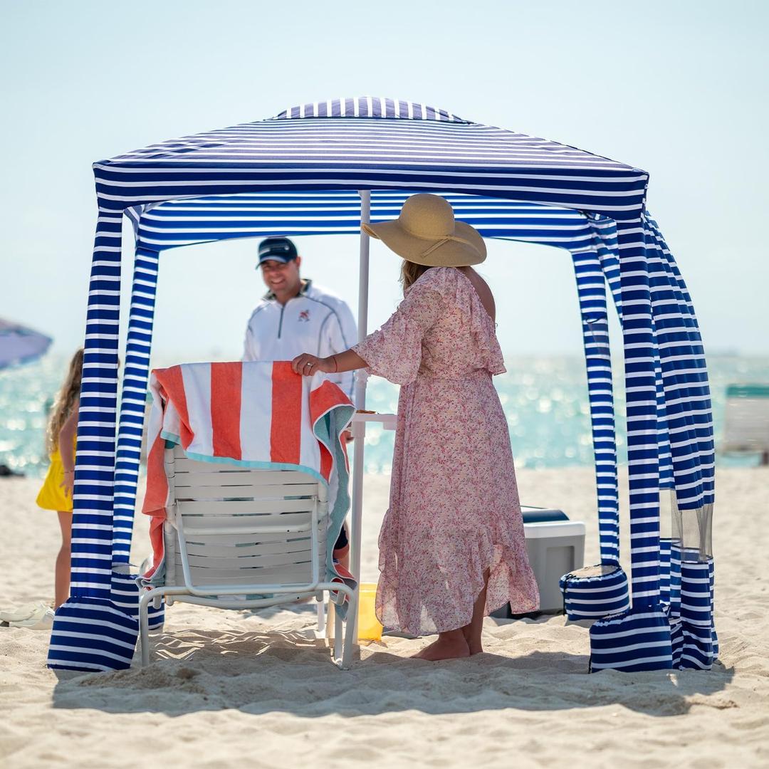 AMMSUN Beach Cabana, 6.5'6.5' Beach Canopy, Easy Set up and Take Down, Cabana Tent with Sand Pockets, Instant Sun Shade with Side Wall, Siesta Stripe