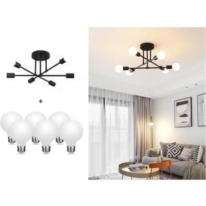 Modern Sputnik Chandelier, 6-Light Ceiling Light, 6 LED Light Bulbs Included for Bedroom,Dining Room,Kitchen,Office (Black) Modern Sputnik Chandelier, 6-Light Ceiling Light, 6 LED Light Bulbs Included for Bedroom,Dining Room,Kitchen,Office (Black)