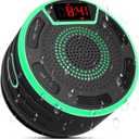 Bluetooth Speakers, IPX7 Waterproof Shower Speaker, Portable Speaker with LED Display, FM Radio, Suction Cup, Light Show, Built-in Mic, Best Gifts for Pool Beach Home Party Travel Outdoors (Black)