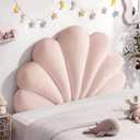 Queen Size Seashell Headboard Cushion, Soft PP Cotton Filled Upholstered Shell Headboard Pillow, Aesthetic Scalloped Wall Panel Free Standing, Coastal Decor for Teen Grils Bedroom (Pink)