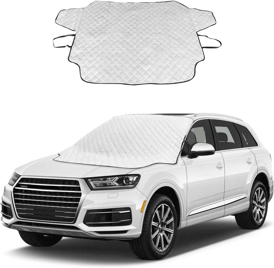 Ziciner Car Windshield Snow Cover, 76'' x 49.6'' Magnetic Front Windshield Cover with 4 Layers Protection, Auto Snow, Ice, Sun, Frost Defense, Universal Winter Exterior Accessories