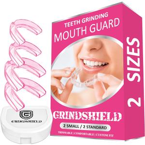 2 x Anti Grinding Guard - Mouth Guard for Women  2 Sizes, Custom Fit, Non-Bulky, Moldable, Trimmable  (4) Mouth Guards for Teeth Grinding & Case  Comfortable Mouthguard, Night Guard for Tooth Grinding