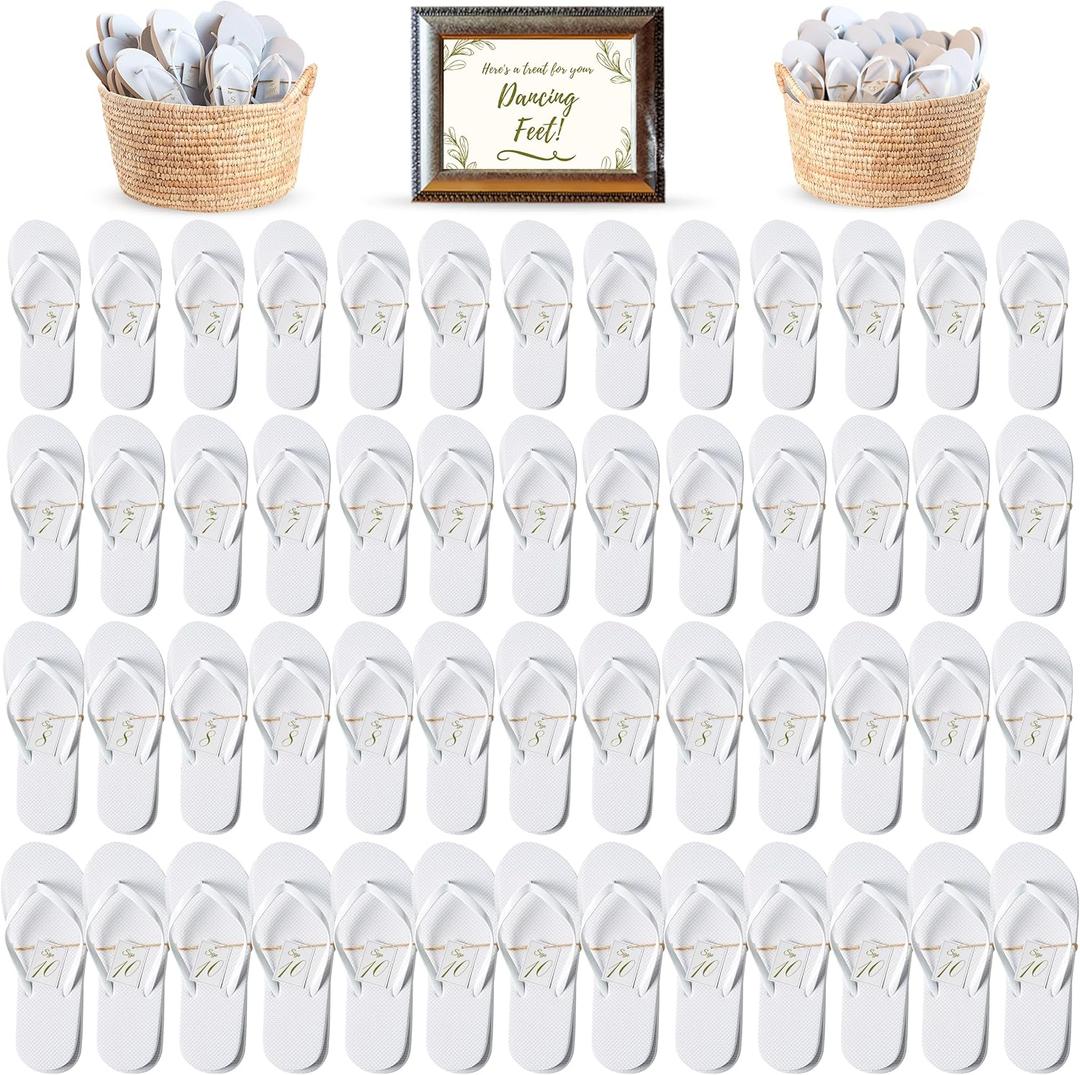 Orca Bulk Flip Flops For Wedding Guests | 52 Pack Wholesale Wedding Sandals (6-10, White)