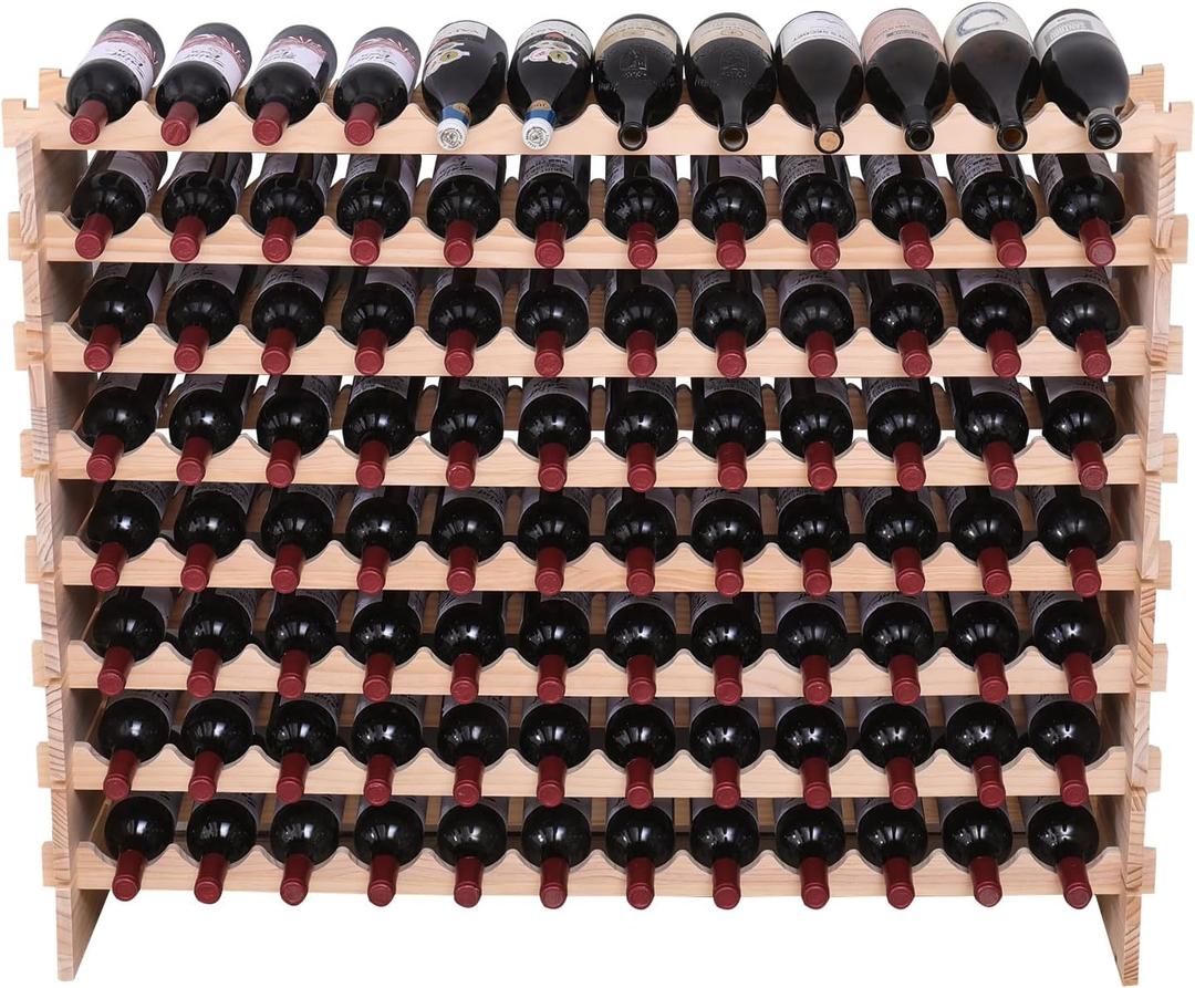 Wooden Stackable Storage Modular Wine Rack cabinet-96bottle Freestanding for Floor Wine Rack, 46 inches x 11.6 inches x 38 inches