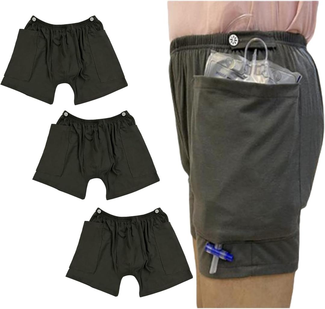 Incontinence Care Trousers, Catheter Leg Bag Shorts with Urine Bag Pockets for Men/women, Ostomy Drainage Bag Underwear for Elderly(Men-L)