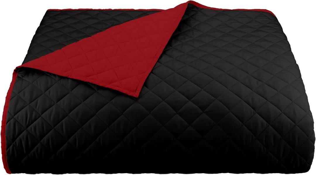 Martex Reversible Coverlet  Twin Bed Quilt  Lightweight Twin Size Bedding  Durable Quilts for Bed  Soft - Easy Care Bedding  Ebony/Red