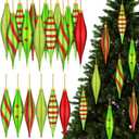 Hungdao 12 Pcs Red and Green Christmas Ornaments 6.3 Inch Droplet Stripe Dot Hanging Christmas Ornaments for Xmas Tree Decor for Home and Holiday Party Xmas Trees Accessories